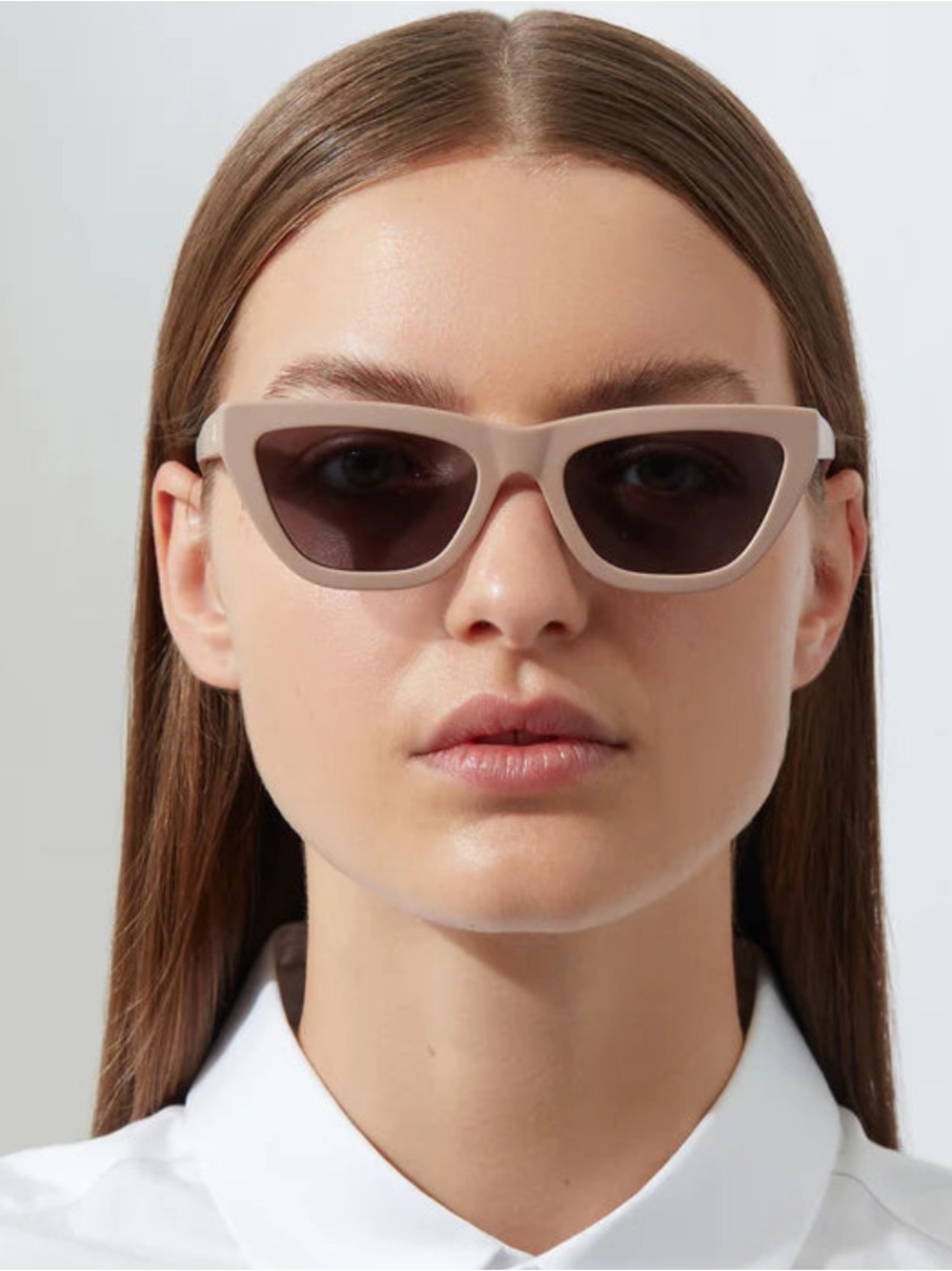 Jenny Bird Cream Cat-Eye Sunglasses with Dark Lenses